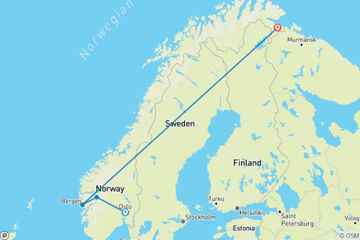 Carte du circuit Grand Norvège (10 jours)