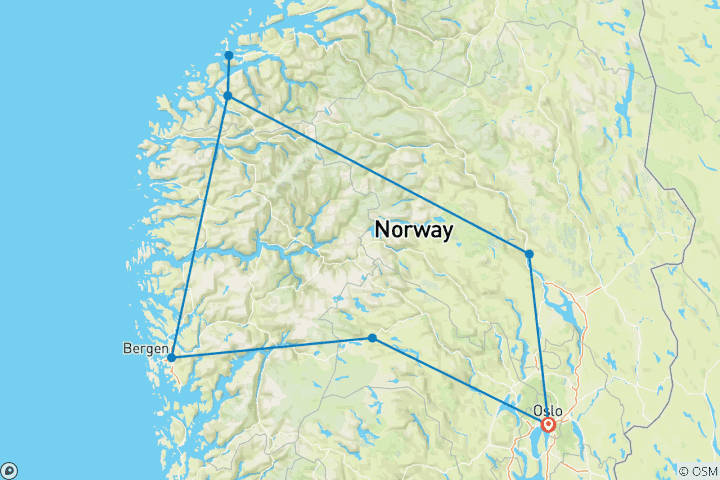 Map of Majestic fjords (10 Days)