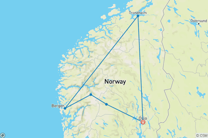 Kaart van Noorwegen Greenway (8 dagen)