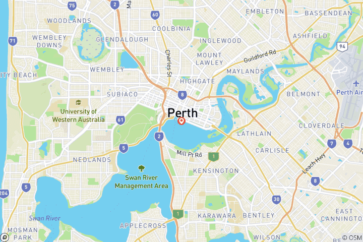 Carte du circuit Voyage de 5 jours à Perth - Des Quokkas aux repas en bord de mer