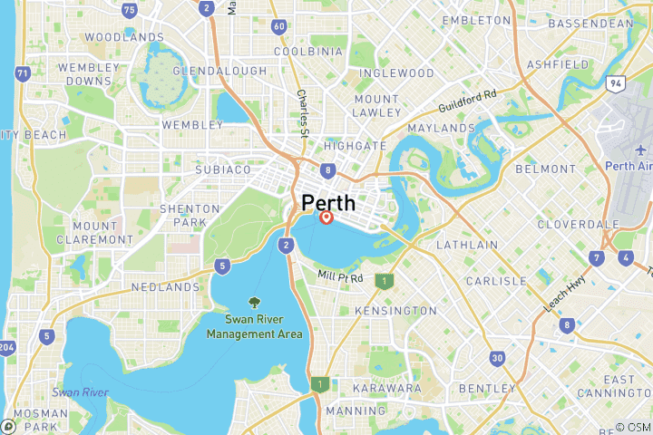 Carte du circuit Voyage de 5 jours à Perth - Des Quokkas aux repas en bord de mer