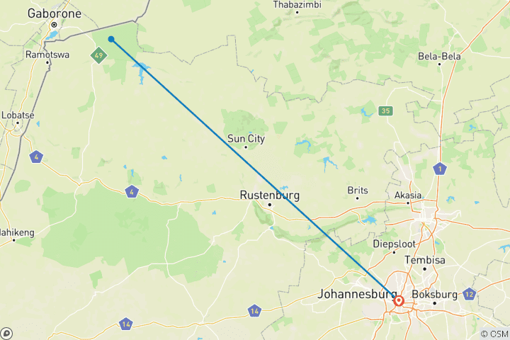 Map of 4-Day Adventure – Madikwe Wildlife Safari