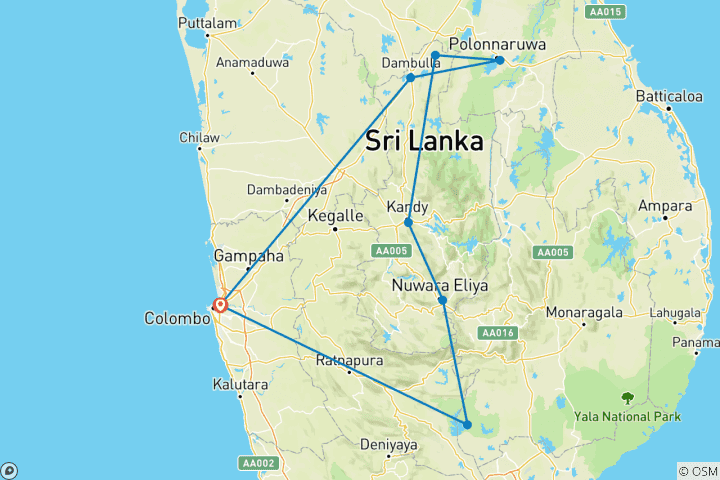 Kaart van Sri Lanka Erfgoed & Wildlife Ontdekkingsreis door G Experiences