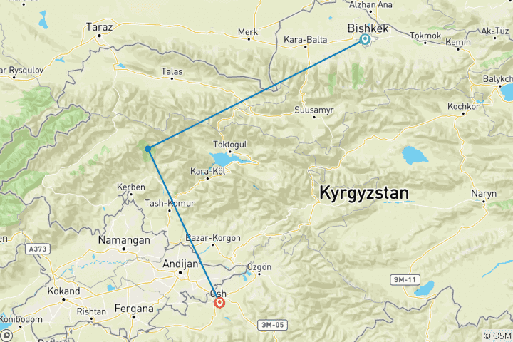 Carte du circuit Dans les montagnes Tian-Shan et Pamir (Bishkek-Bishkek)