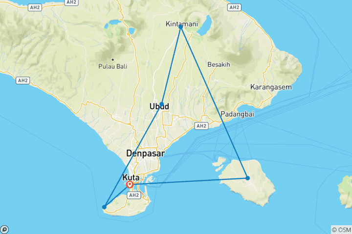 Carte du circuit Bali Romantique Lune de miel Île de Nusa Penida