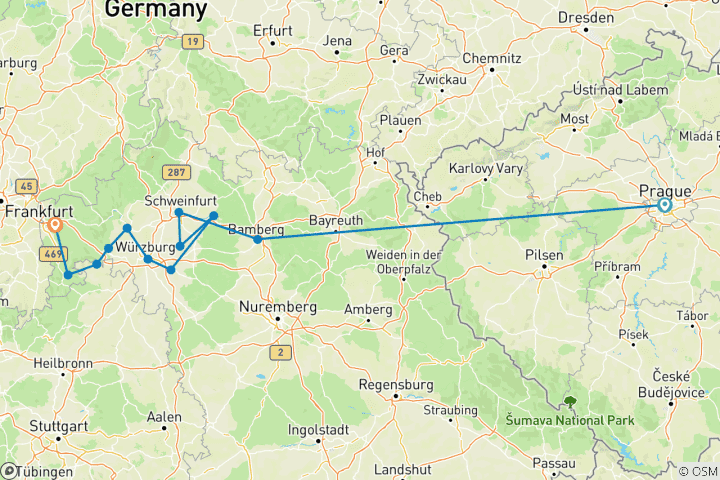 Map of Prague to Frankfurt with Bike and Barge on IRIS