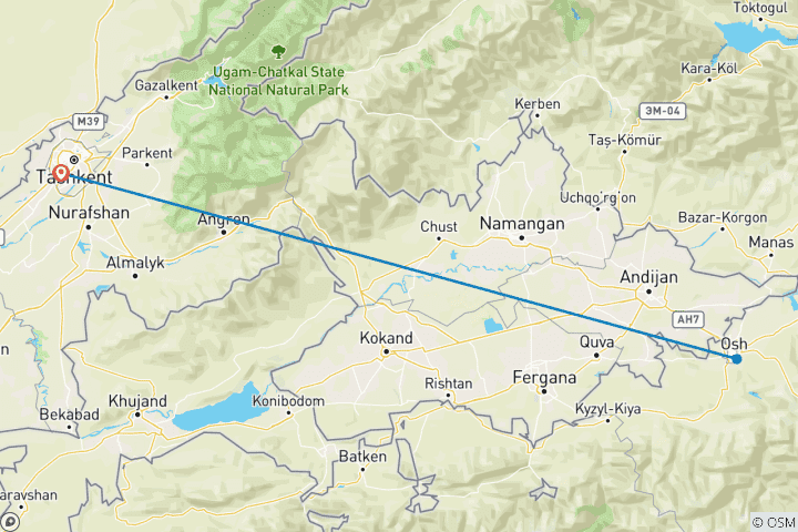 Map of Pamirs` Summits (Tashkent - Tashkent)