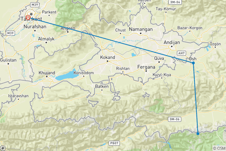 Map of Ascent to Lenin Peak (7134m), 2026–2027 (Tashkent - Tashkent)