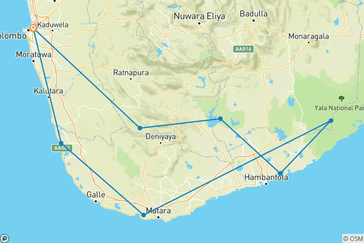 Karte von Sri Lanka Wildlife Safari Reise von G Experiences