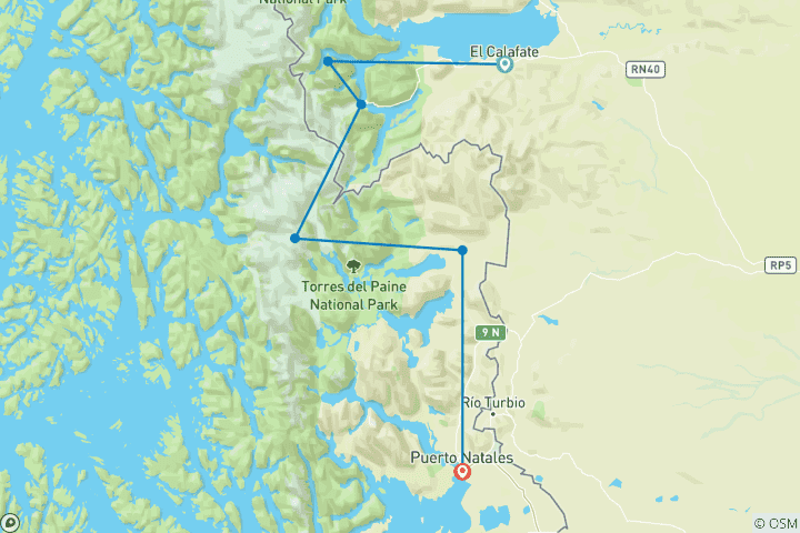 Carte du circuit Aventure en Patagonie 2028 - 9 jours