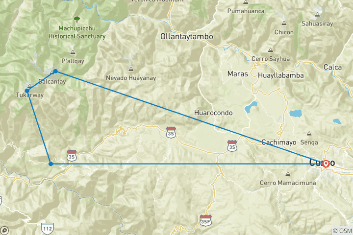 Kaart van Humantay Meer en Salkantay Pas Trek - 2 Dagen / 1 Nacht