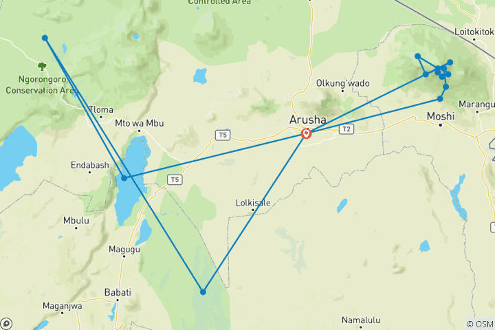 Kaart van KILIMANJARO TREKKING AVONTUUR NAAR HET DAK VAN AFRIKA