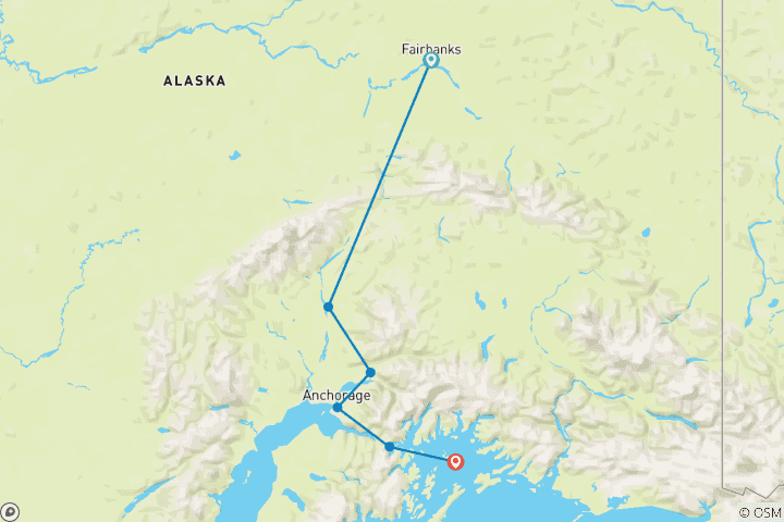 Karte von Alaskas Nordlichter Fairbanks, AK nach Anchorage, AK