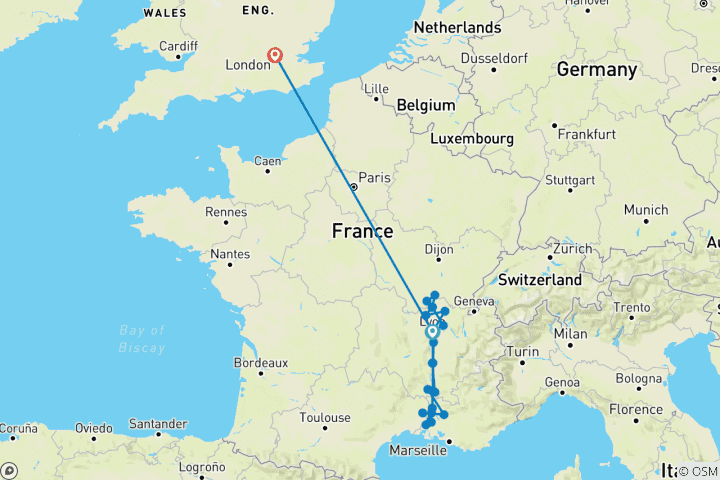 Carte du circuit Spectaculaire Sud de la France avec Londres
