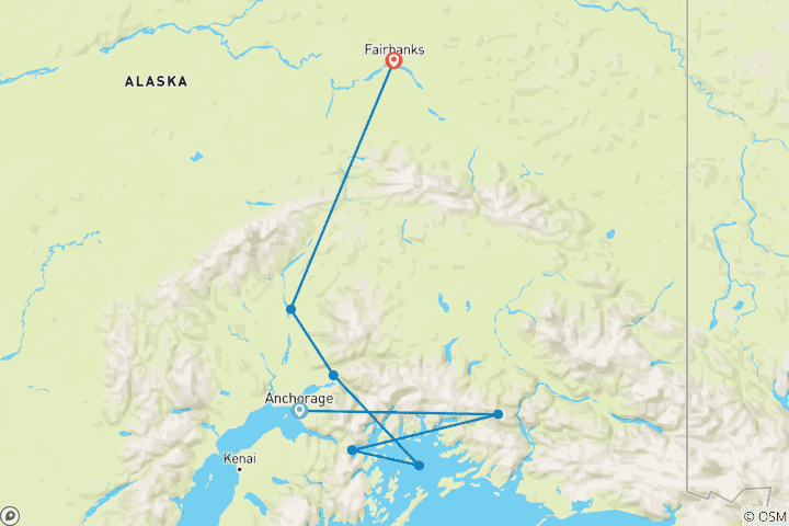 Carte du circuit Les aurores boréales de l'Alaska (d'Anchorage, AK à Fairbanks, AK) (2026)