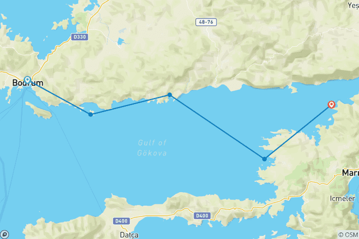 Map of Bodrum to Karacasogut (3 Nights Mini Blue Cruise)