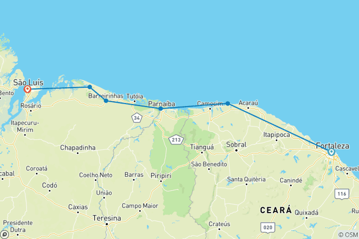 Carte du circuit Route des émotions (de Fortaleza à São Luis)
