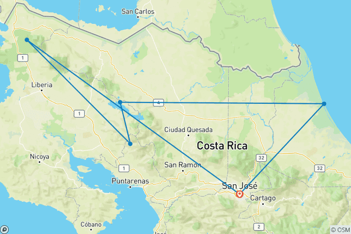 Kaart van Essentieel Costa Rica - 12 dagen