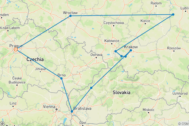 Carte du circuit La République tchèque et la Pologne en bref, avec un arrêt à Prague