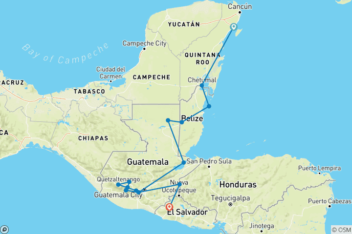 Carte du circuit La route des Mayas