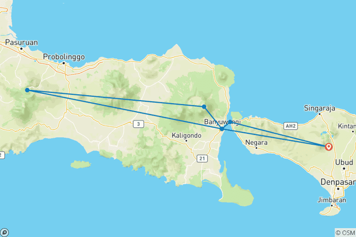 Map of 3D2N MT. IJEN BLUE FIRE – MT. BROMO PACKAGE