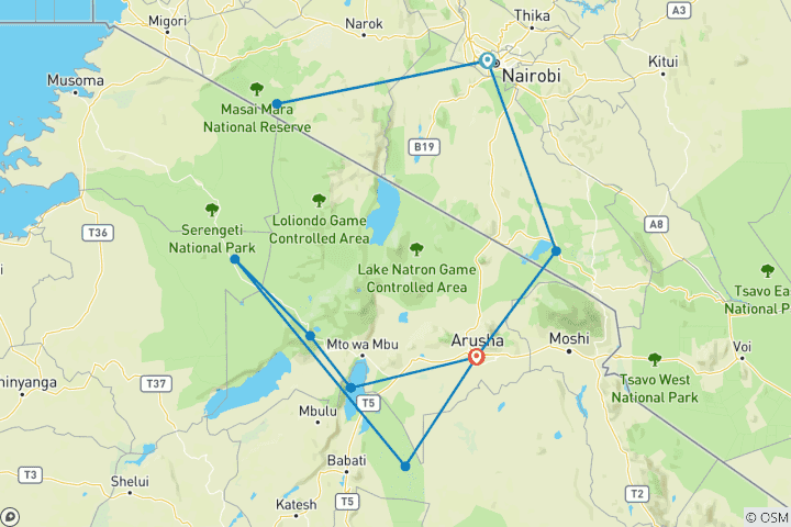 Map of Kenya and Tanzania Safari 35 to 45 (35 To 45)