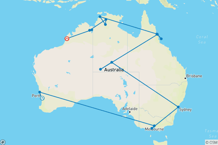 Carte du circuit Diversité Australie, Kimberley & Pinnacles