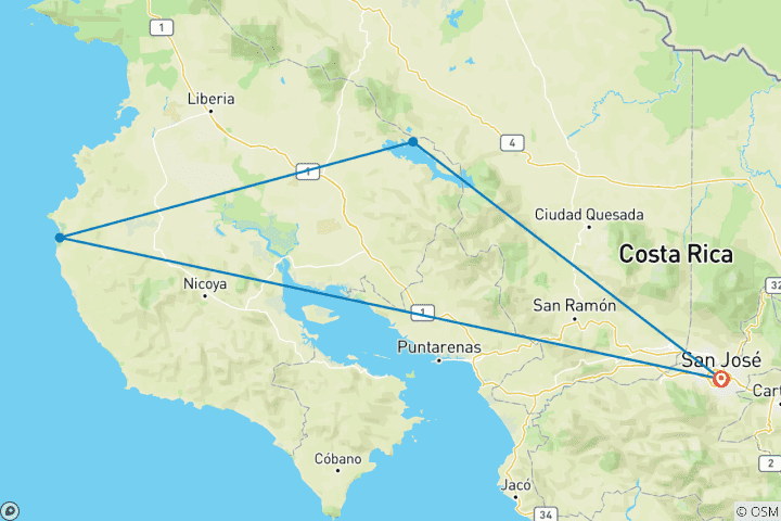 Carte du circuit Lune de miel au Costa Rica - 7 jours