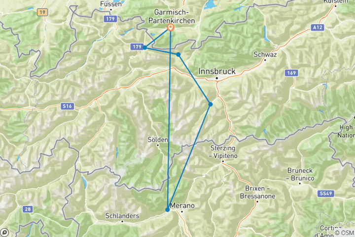 Map of Alpenjuwelen - von der Zugspitze nach Südtirol (8 Tage)