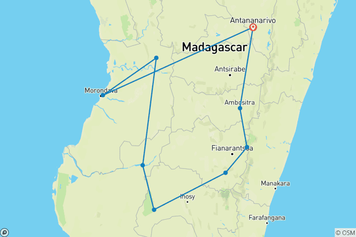 Karte von Zwischen Schluchten und Wäldern: Eine Reise ins Herz der madagassischen Biodiversität (21 Tage)