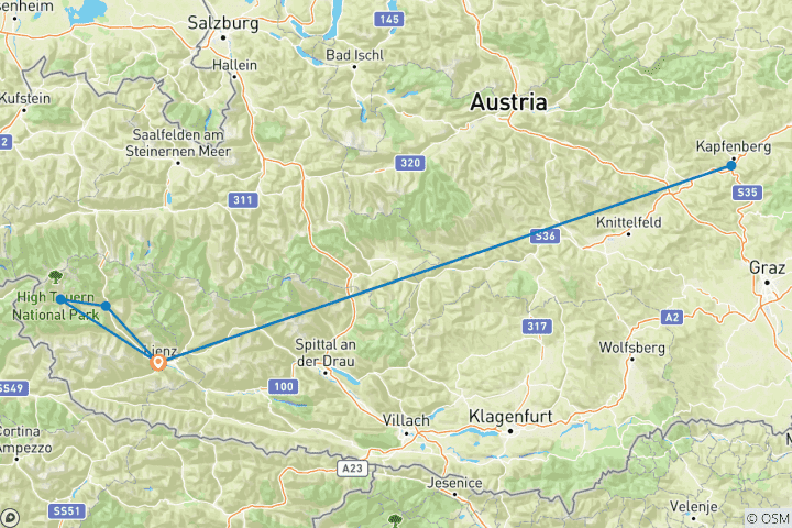 Karte von Vom Tal zum Gletscher - auf dem Iseltrail ins Herz der Alpen (7 Tage)