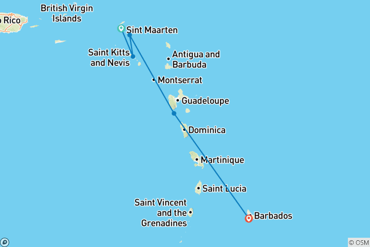 Karte von Östliche Karibik mit St. Barths 2026