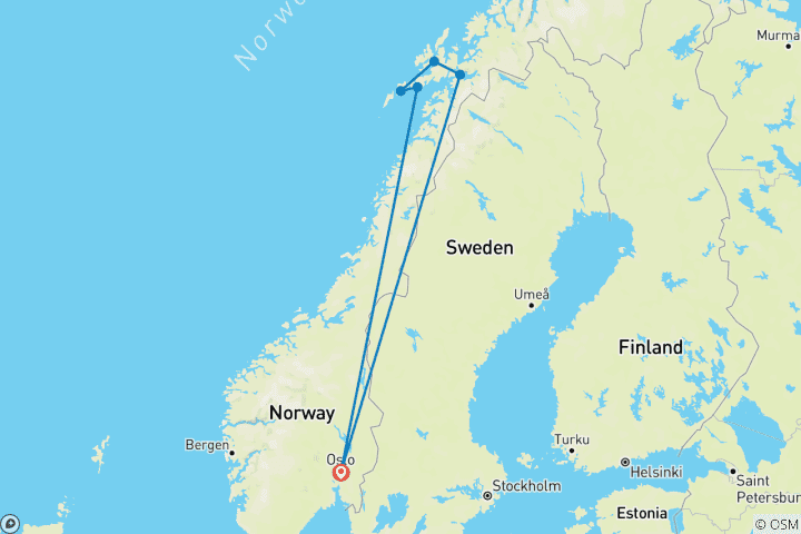 Map of Lofoten`s Midnight Sun