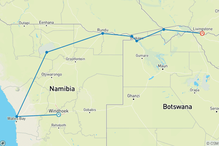 Mapa de Experimenta lo más destacado de África Austral (19 días)