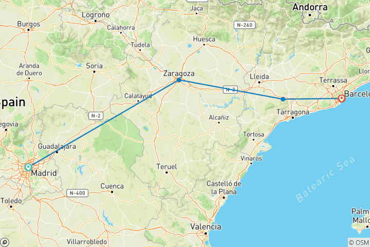 Carte du circuit Madrid et Barcelone