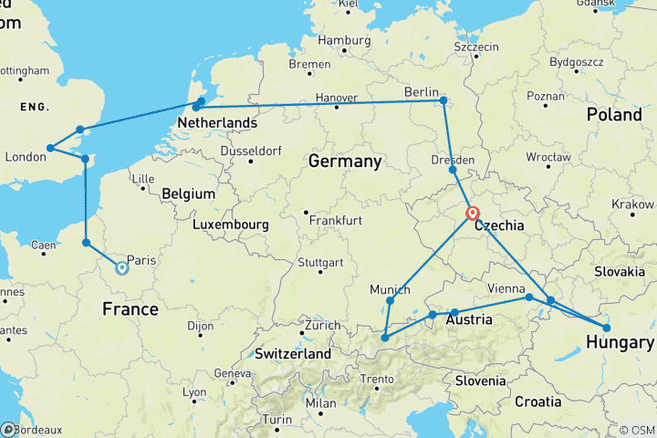 Kaart van Parijs en Gouden Hoofdsteden GO