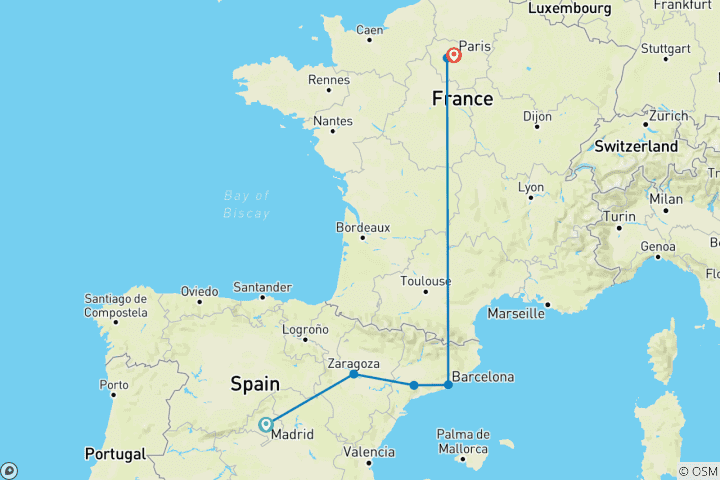 Carte du circuit De Madrid à Paris GO