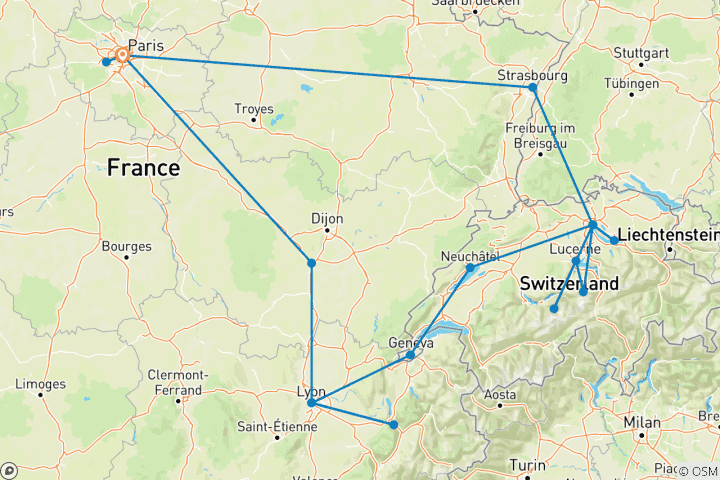 Map of France and Switzerland ROT GO