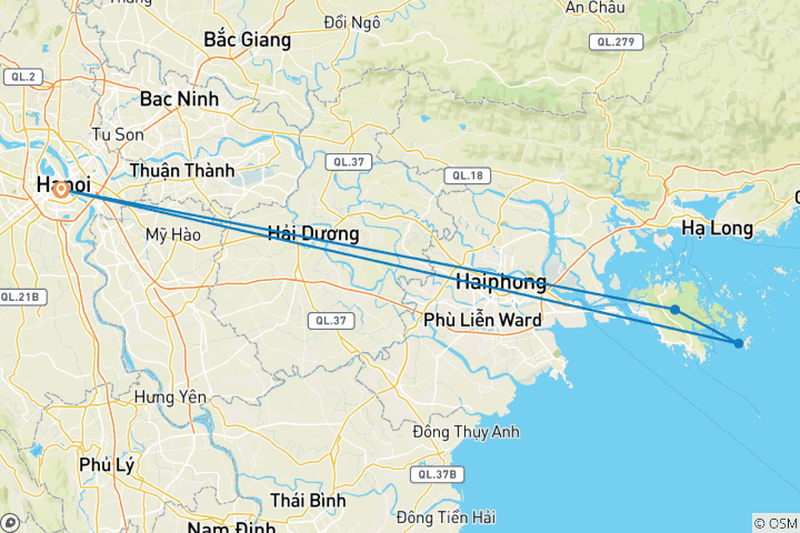 Carte du circuit Croisière d'une journée dans la baie de Lan Ha et sur l'île de Cat Ba au départ de Hanoi