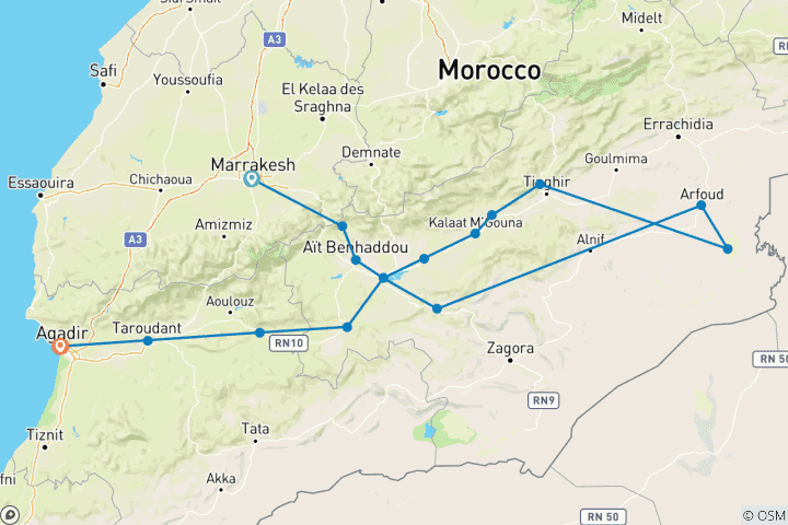 Map of 4-tägige private Wüstentour von Marrakech nach Agadir