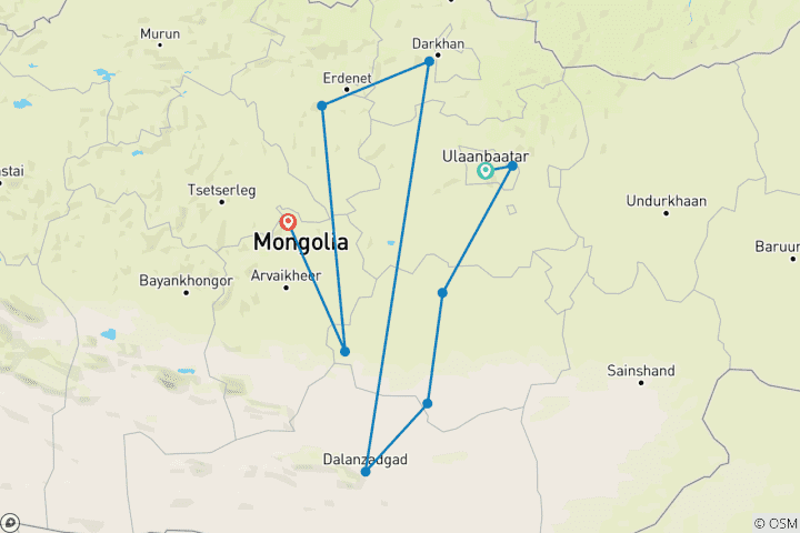 Map of “11-Day Real Nomadic Mongolia – Gobi Desert, Horse Riding & Local Families”Mongolia Gobi Desert & Nomadic Adventure”