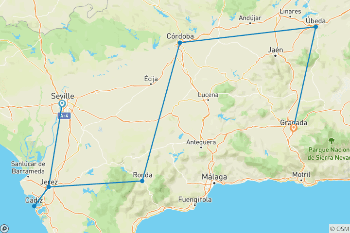 Carte du circuit Al Andalus - En train à travers l'Espagne