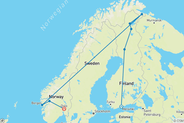 Map of In search of the Northern Lights 18 Days
