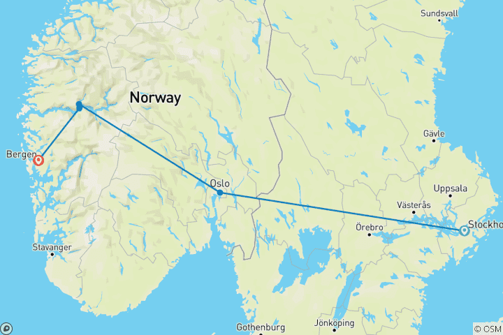 Mapa de La Magia de los Fiordos Salida desde Estocolmo