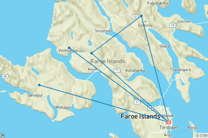Map of Fascinating Faroe Islands 8 Days