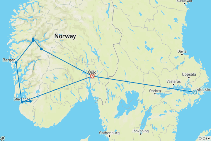 Carte du circuit Magie des Fjords : de Stockholm à Stavanger et retour à OSLO