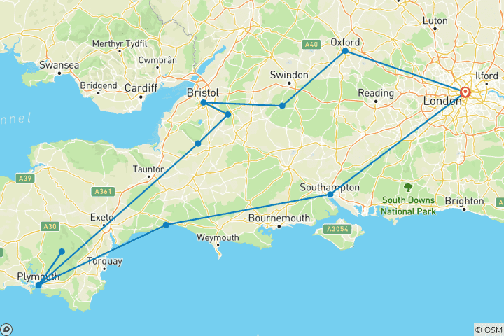 Karte von Rundreise Südengland (inkl Flug)