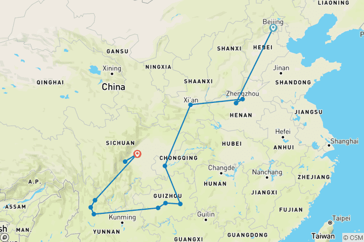Kaart van Rondreis - China Zuidwest