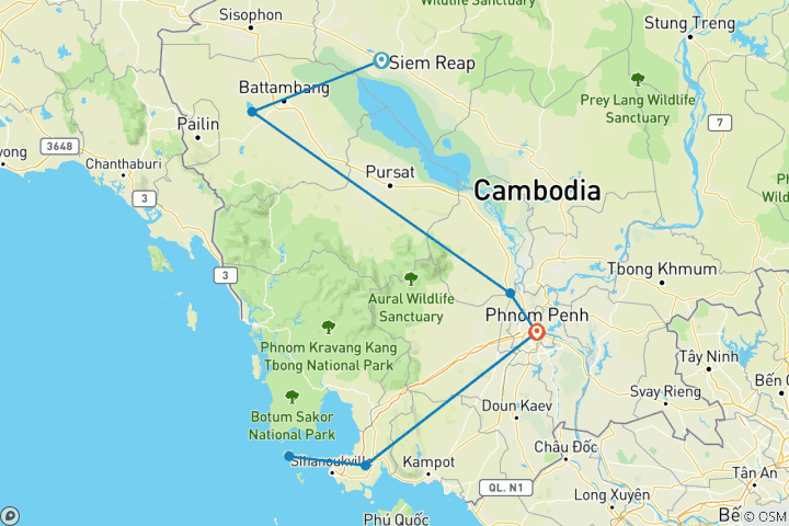 Karte von Privatrundreise & Baden – Kambodscha (inkl Flug)