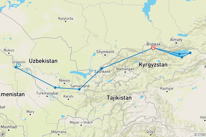 Carte du circuit Circuit en petit groupe Ouzbékistan & Kirghizistan (vol inclus)